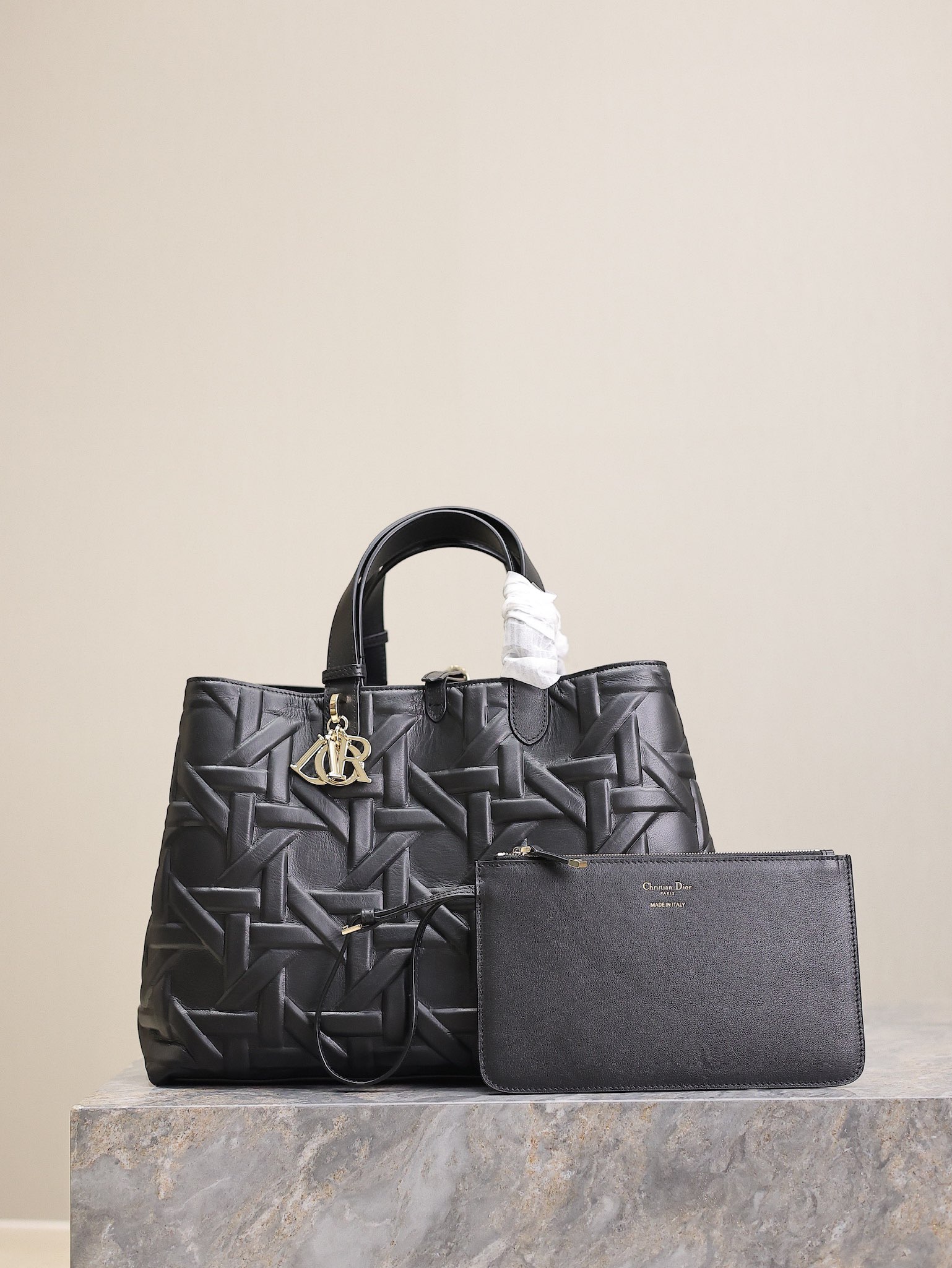 Large Dior Toujours Bag Black Graphic Cannage Calfskin